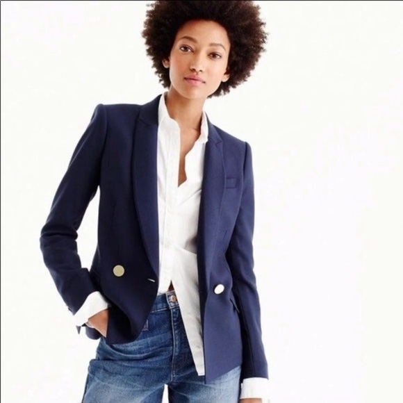 J. Crew || Dover Blazer Double Breasted Italian Wool Navy Blue Gold Buttons 4 - Picture 1 of 10